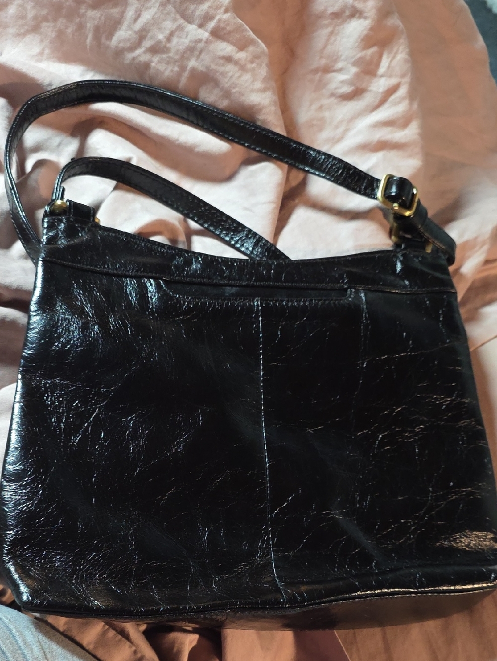 HOBO Black Leather Shoulder Bag with Gold Hardware
